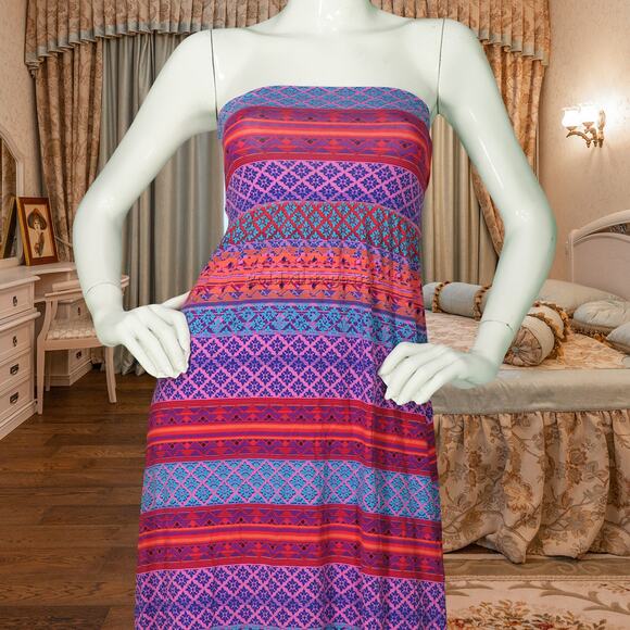 Cynthia Rowley Colorful Geometric Print Strapless Stretch Maxi Dress XS - Picture 1 of 7